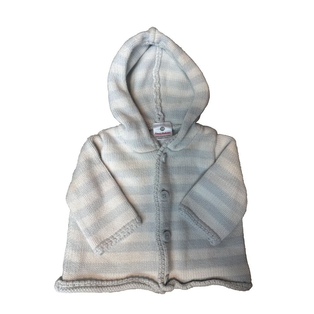 Hanna Andersson 0-3 Months 50cm Striped Organic Cotton Hoodie Sweater Gray